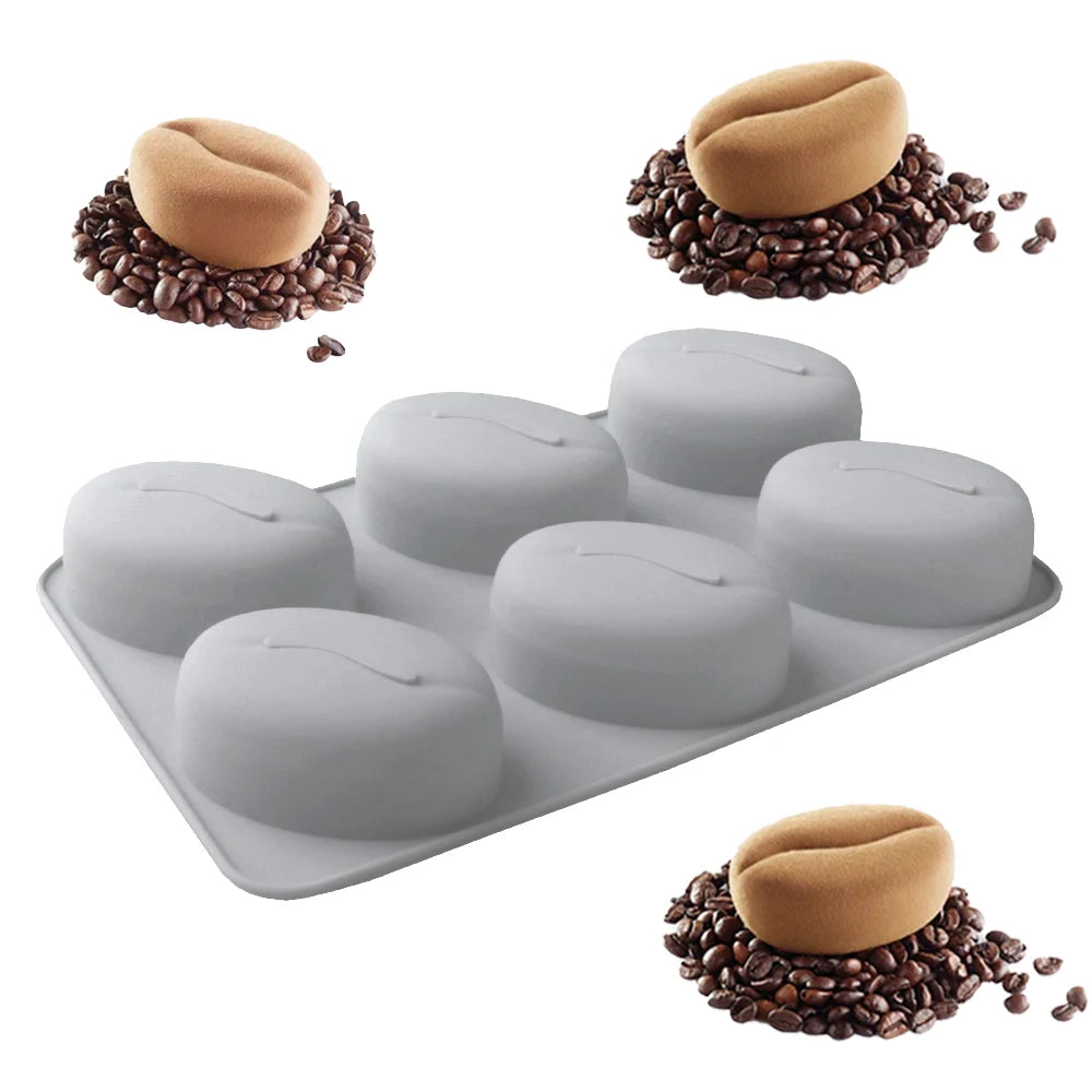 6 Cavity Coffee Bean Silicone Cake Molds