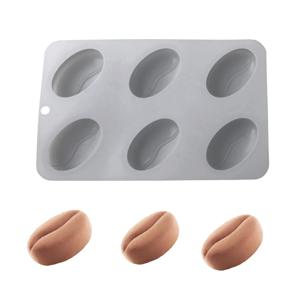 6 Cavity Coffee Bean Silicone Cake Molds