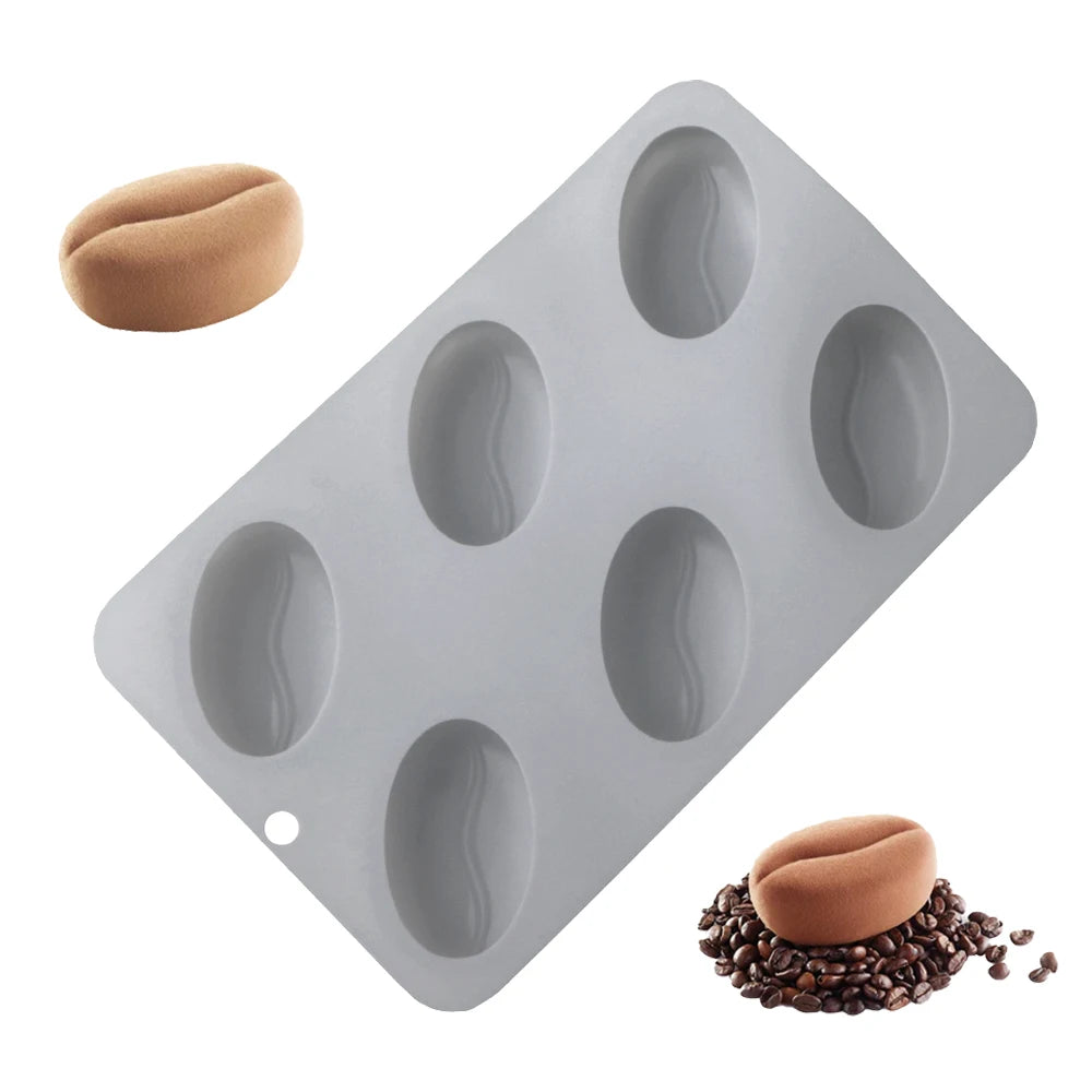 6 Cavity Coffee Bean Silicone Cake Molds